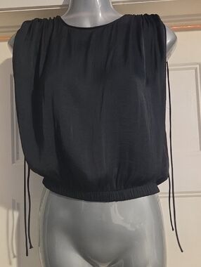 Dynamite Black Sleeveless Gathered-Neck Tank with Side Ties